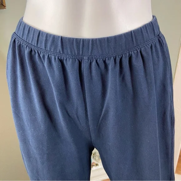 Soft Surroundings Navy Blue Elastic Waist Lounge Pants Straight Leg Side Buttons - Picture 5 of 11